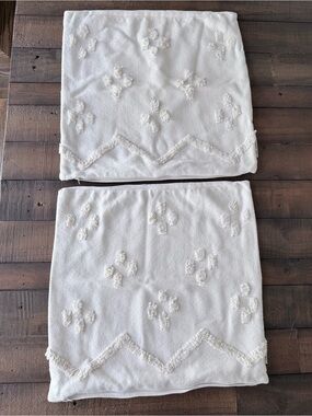 Set of 2 White Bohemian-Style Pillow Shams (16”x16”) 100% Cotton